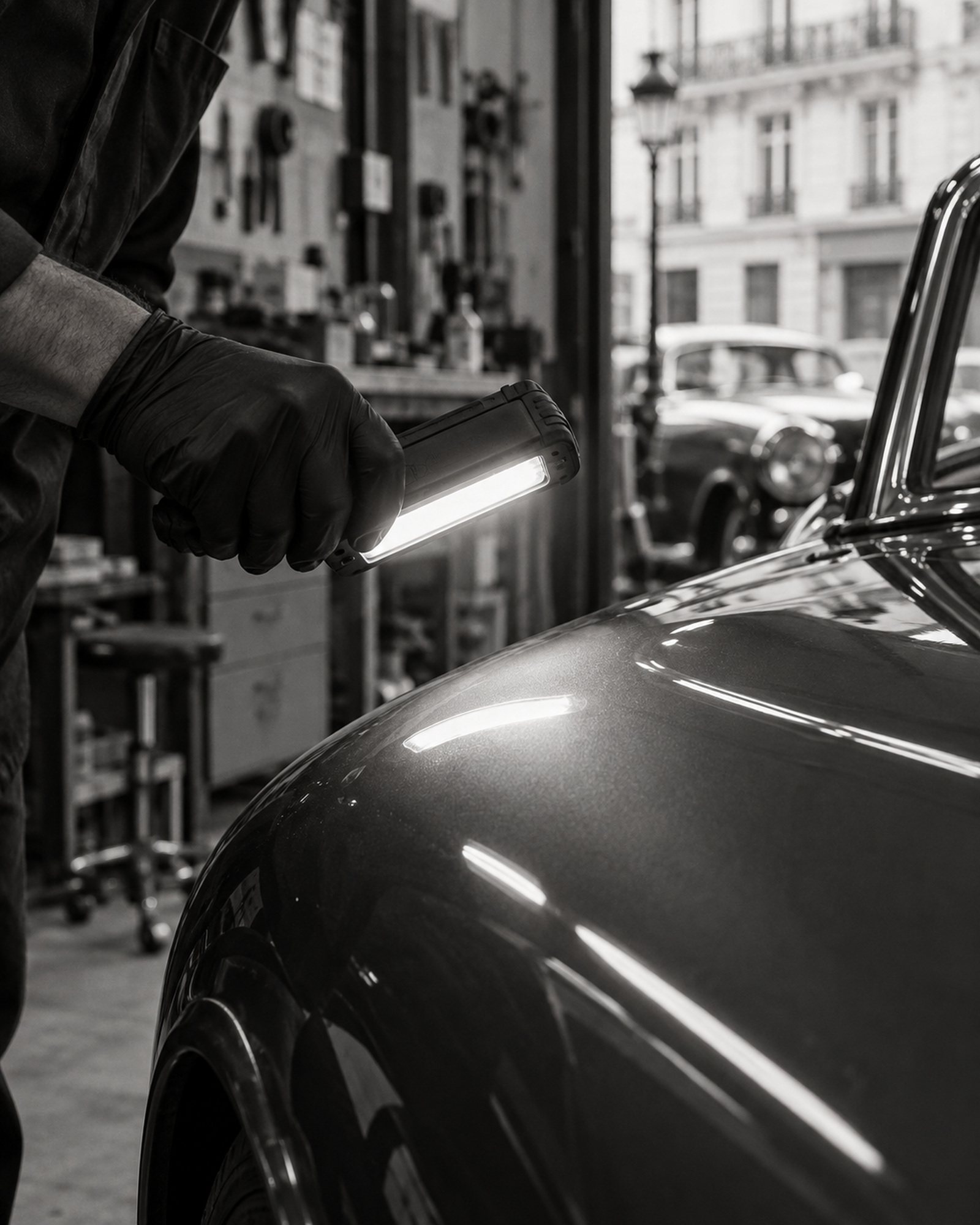 Inspection de la carrosserie à la lampe