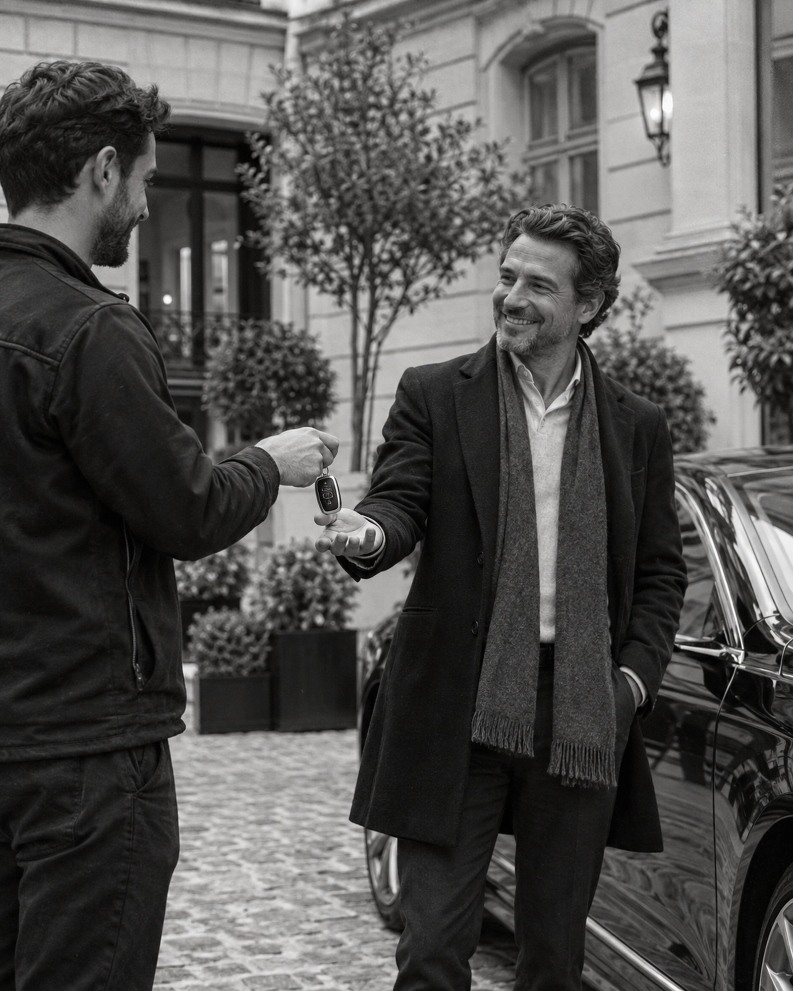 Remise des clés au client dans la cour